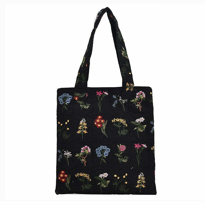 Floral Embroidered Tote Bag - Y2K Aesthetic Accessory for Cute Outfits