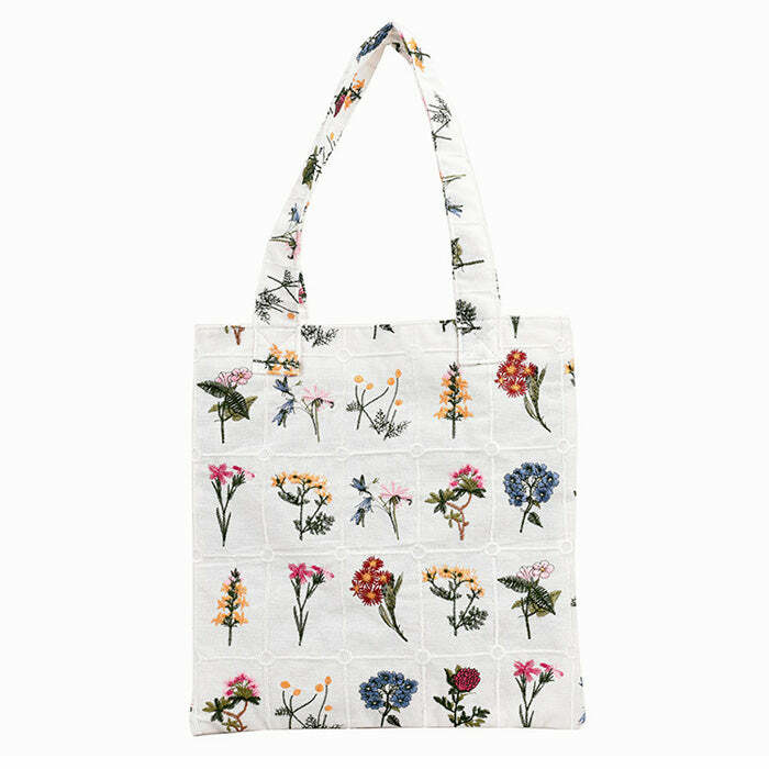 Floral Embroidered Tote Bag - Y2K Aesthetic Accessory for Cute Outfits