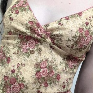 Floral Lace Vintage Top - Y2K Fashion for Coquette & Grunge Aesthetics