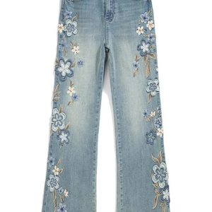 Floral Meadow Embroidered Jeans - Y2K Aesthetic Grunge & Coquette Style