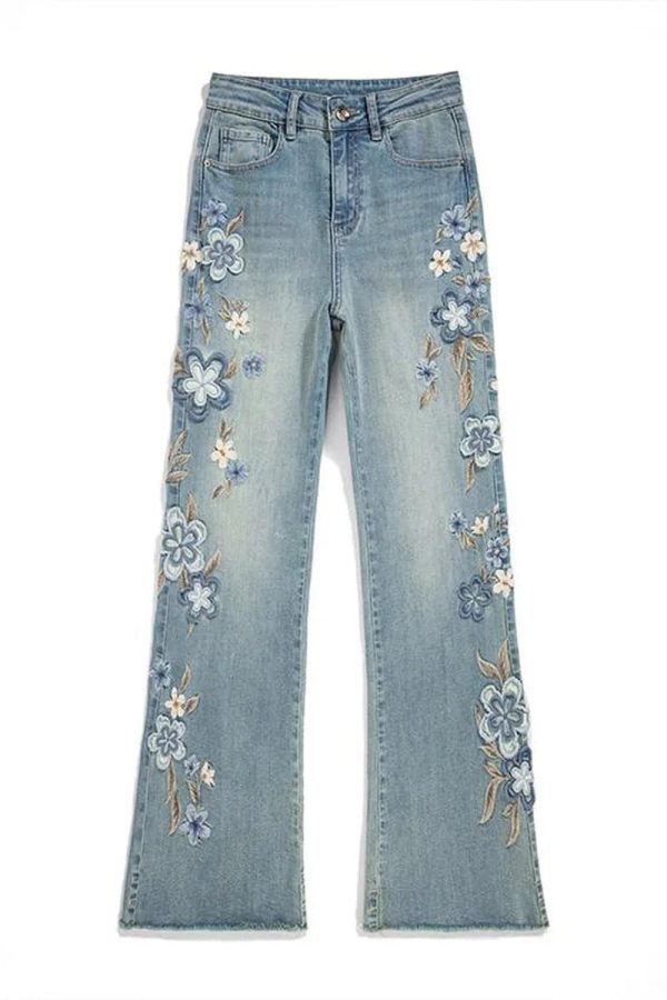 Floral Meadow Embroidered Jeans - Y2K Aesthetic Grunge & Coquette Style