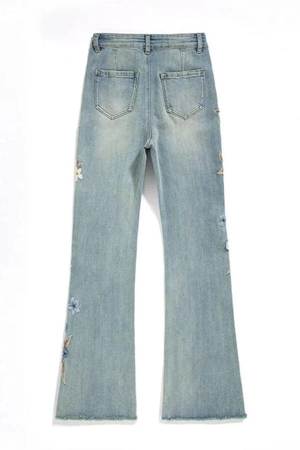 Floral Meadow Embroidered Jeans - Y2K Aesthetic Grunge & Coquette Style