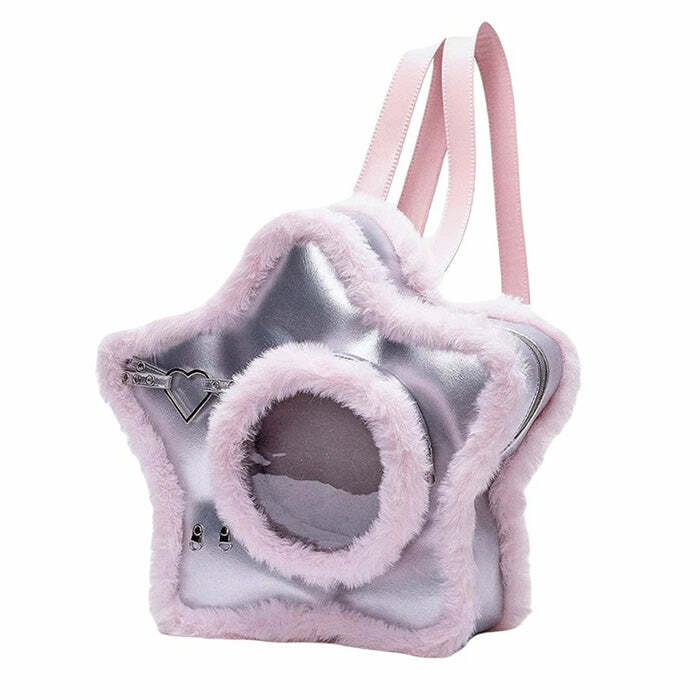 Furry Star-Shaped Backpack: Y2K Aesthetic Bag for Cute Outfits & Trends