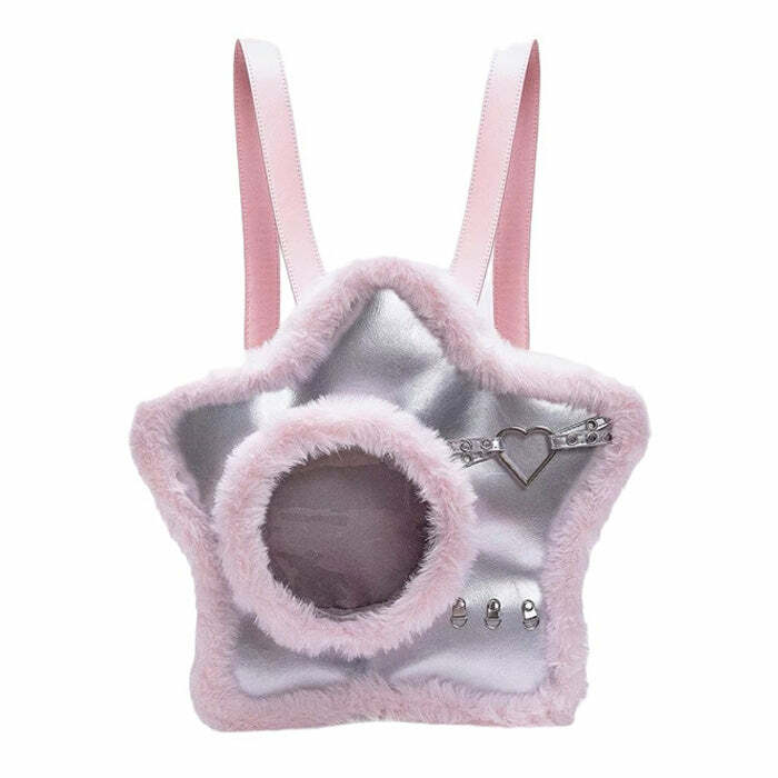 Furry Star-Shaped Backpack: Y2K Aesthetic Bag for Cute Outfits & Trends