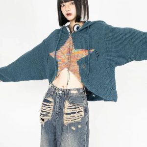 Galactic Grunge Hoodie: Y2K Aesthetic, Cute Tops & Baggy Style