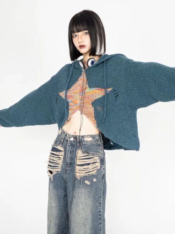 Galactic Grunge Hoodie: Y2K Aesthetic, Cute Tops & Baggy Style