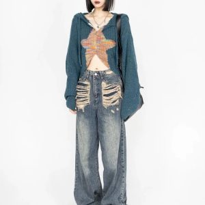 Galactic Grunge Hoodie: Y2K Aesthetic, Cute Tops & Baggy Style