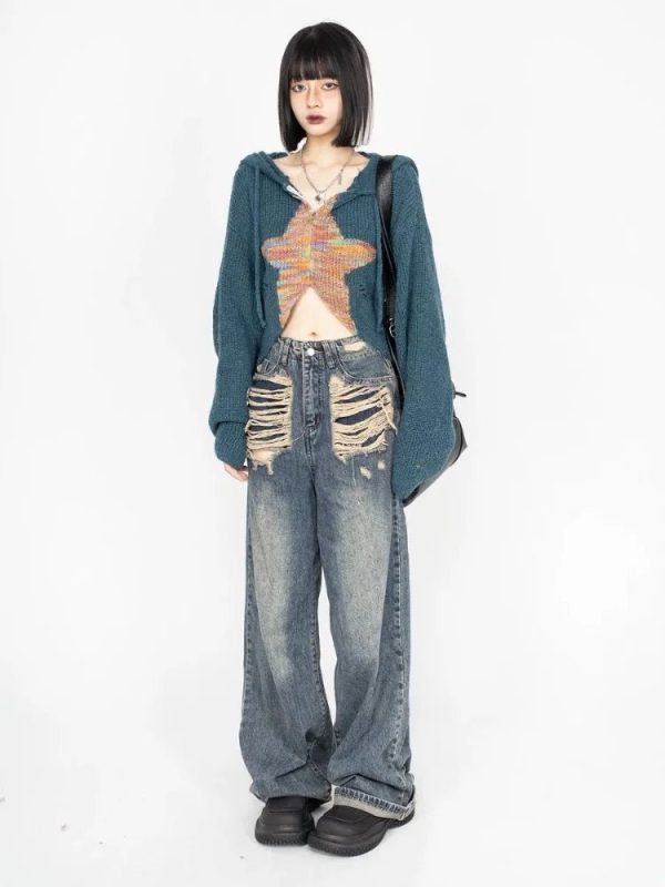 Galactic Grunge Hoodie: Y2K Aesthetic, Cute Tops & Baggy Style