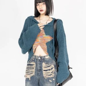 Galactic Grunge Hoodie: Y2K Aesthetic, Cute Tops & Baggy Style