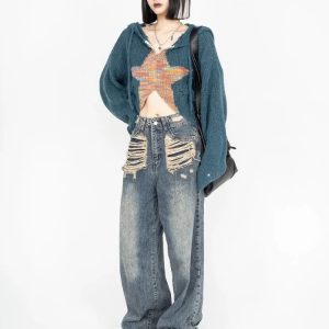 Galactic Grunge Hoodie: Y2K Aesthetic, Cute Tops & Baggy Style