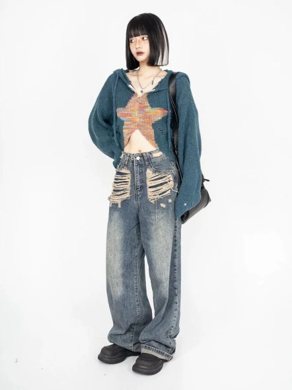 Galactic Grunge Hoodie: Y2K Aesthetic, Cute Tops & Baggy Style