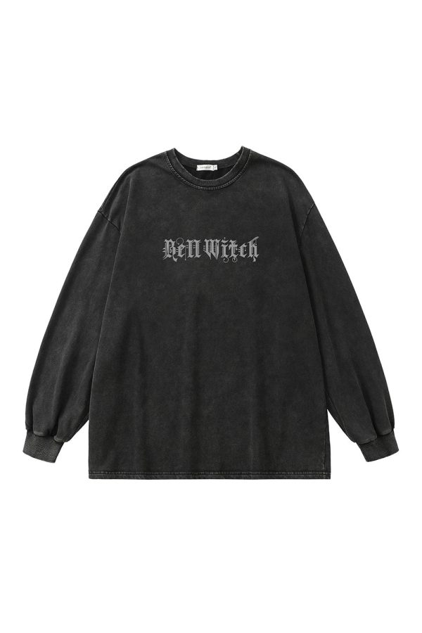 Gothic Bell Witch Long Sleeve Top - Y2K Grunge & Coquette Aesthetic