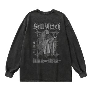 Gothic Bell Witch Long Sleeve Top - Y2K Grunge & Coquette Aesthetic