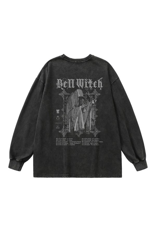 Gothic Bell Witch Long Sleeve Top - Y2K Grunge & Coquette Aesthetic