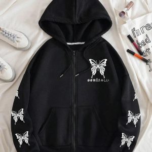 Gothic Butterfly Zip-Up Hoodie | Y2K Fashion & Aesthetic Outfits