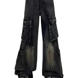 Gothic Cargo Flare Jeans: Y2K Grunge Aesthetic & Cute Tops Essential