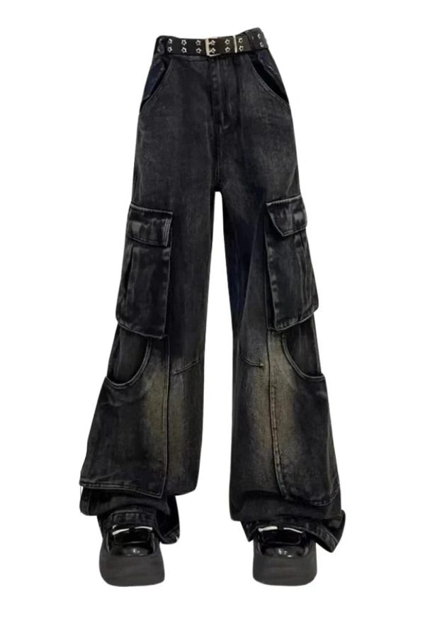 Gothic Cargo Flare Jeans: Y2K Grunge Aesthetic & Cute Tops Essential