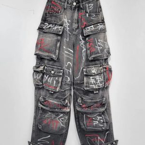 Graffiti Riot Cargo Skirt: Y2K Fashion Meets Grunge Aesthetic Vibes