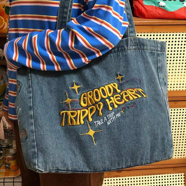 Groovy Trippy Heart Blue Denim Bag - Y2K Aesthetic Must-Have Accessory