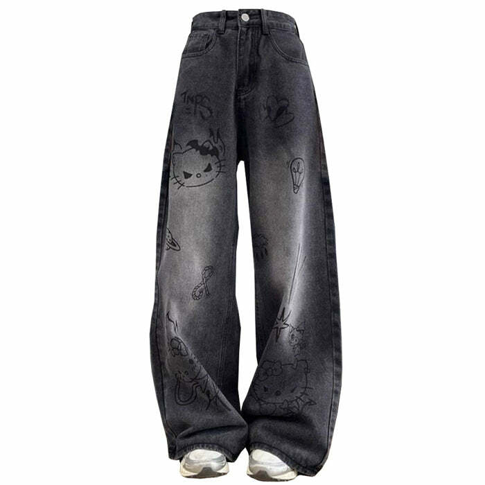 Grunge Aesthetic Cat Jeans for Y2K Fashion Lovers & Cute Outfits