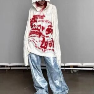 Grunge Graffiti Hoodie - Y2K Aesthetic Streetwear for Trendy Looks