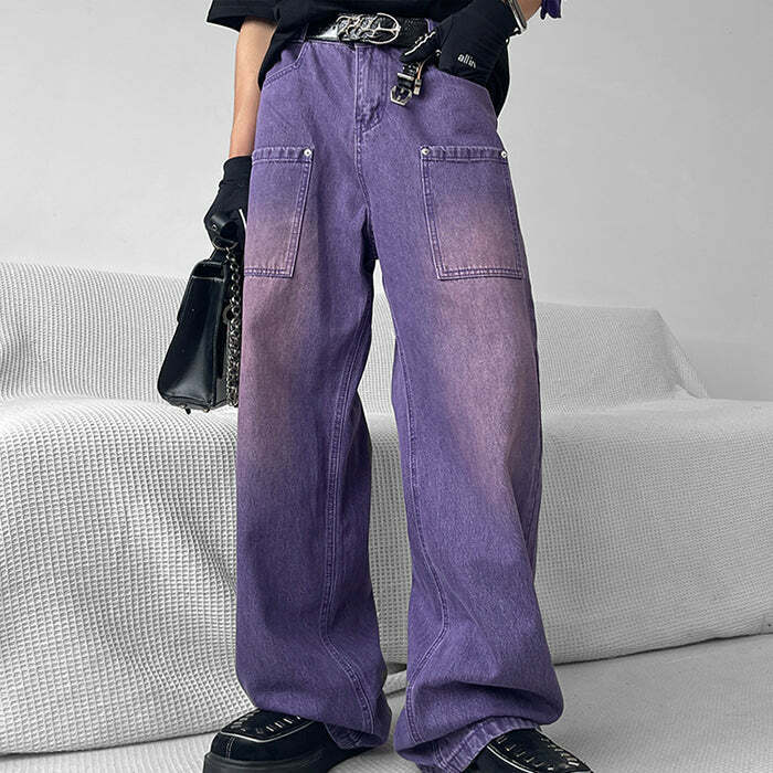 Grunge Purple Baggy Jeans for Y2K Fashion & Coquette Aesthetic Outfits