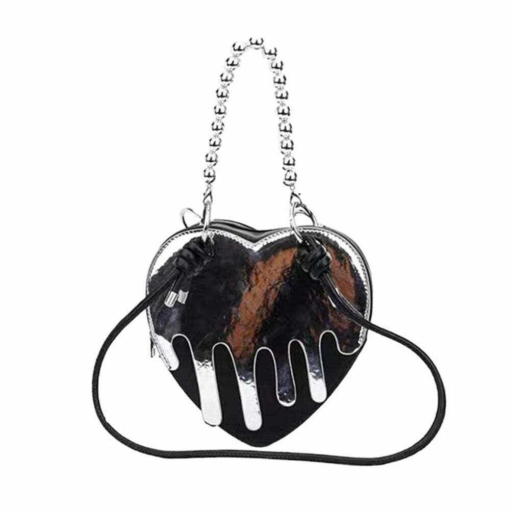 Grunge Silver Drip Heart Handbag - Y2K Aesthetic Accessory for Trendy Looks