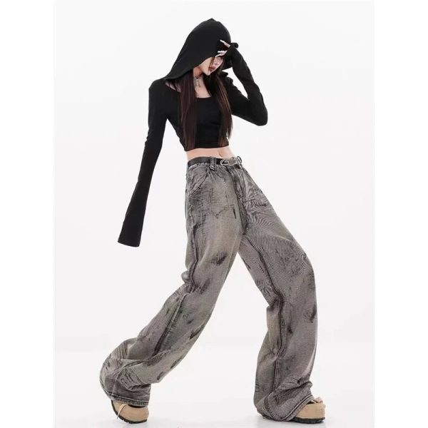 Grunge Splatter Wide-Leg Jeans for Y2K Fashion & Aesthetic Outfits