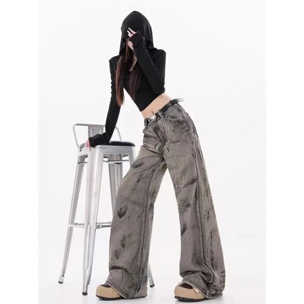 Grunge Splatter Wide-Leg Jeans for Y2K Fashion & Aesthetic Outfits