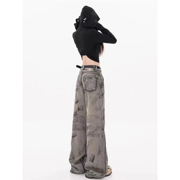 Grunge Splatter Wide-Leg Jeans for Y2K Fashion & Aesthetic Outfits