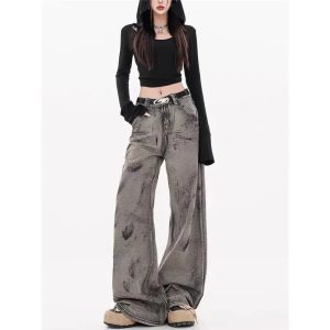 Grunge Splatter Wide-Leg Jeans for Y2K Fashion & Aesthetic Outfits