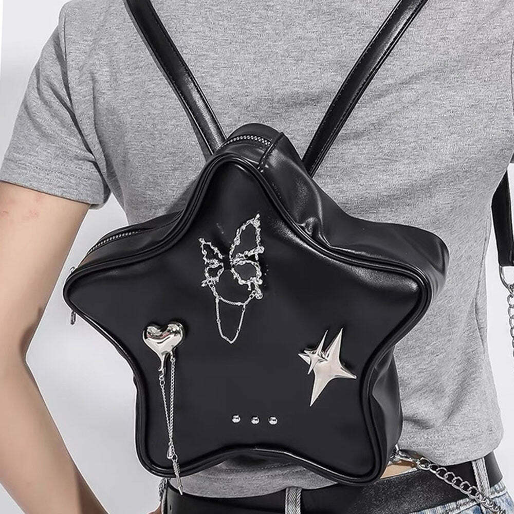 Grunge Star-Shaped Mini Backpack | Y2K Aesthetic Bag for Trendy Looks