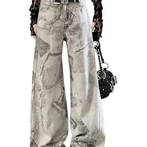 Grunge Washed Graffiti Wide-Leg Jeans for Y2K Fashion Aesthetic Lovers