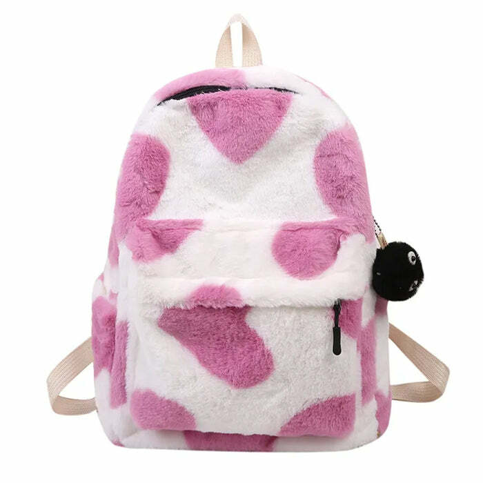 Heart Crush Fuzzy Backpack - Y2K Aesthetic Bag for Cute Outfits