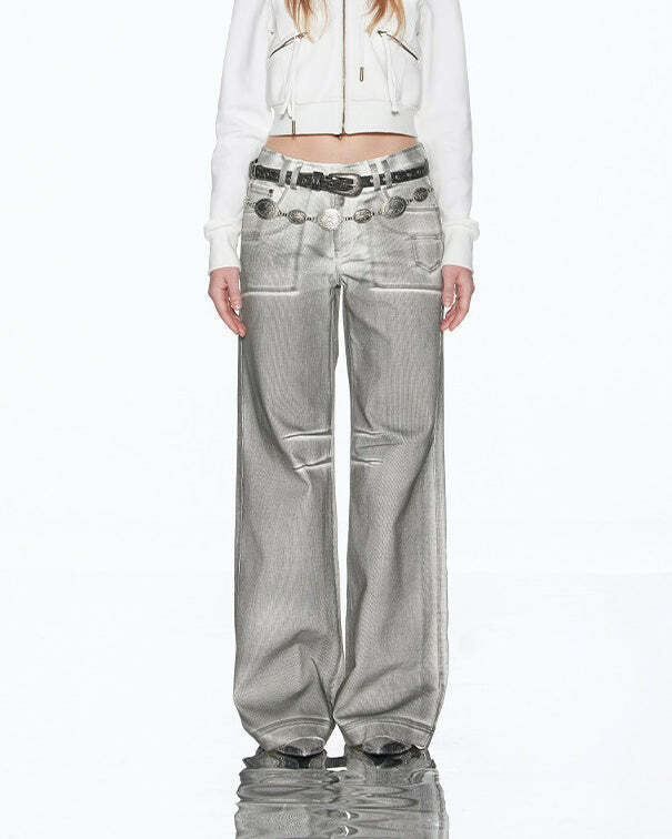 High Fashion Silver Jeans: Y2K Aesthetic for Trendy Coquette & Grunge Looks