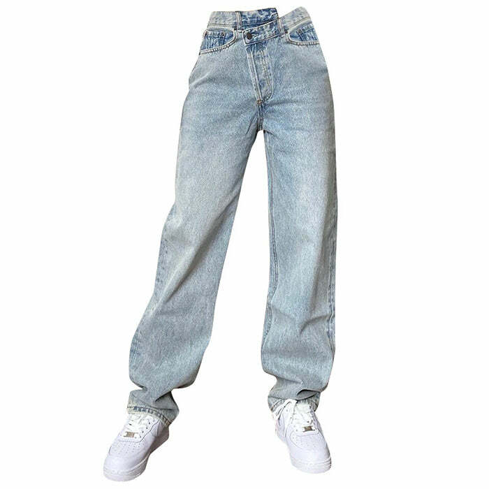 High Rise Straight Leg Jeans - Y2K Fashion Essential for Grunge & Coquette Aesthetic