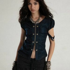 Industrial Siren Top: Y2K Fashion Meets Grunge Aesthetic & Cute Styles