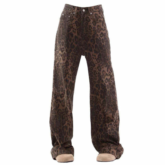 Leopard Wide Leg Jeans: Y2K Fashion for Grunge & Coquette Aesthetics