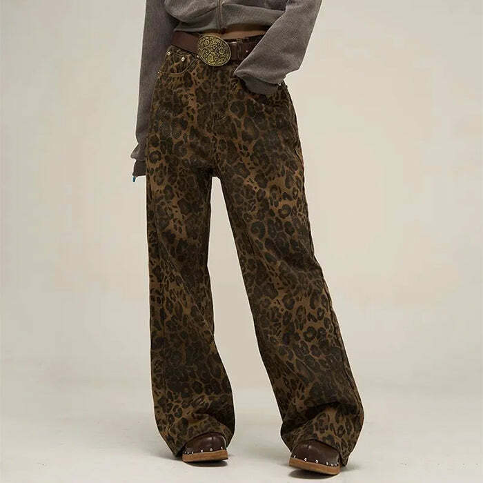 Leopard Wide Leg Jeans: Y2K Fashion for Grunge & Coquette Aesthetics