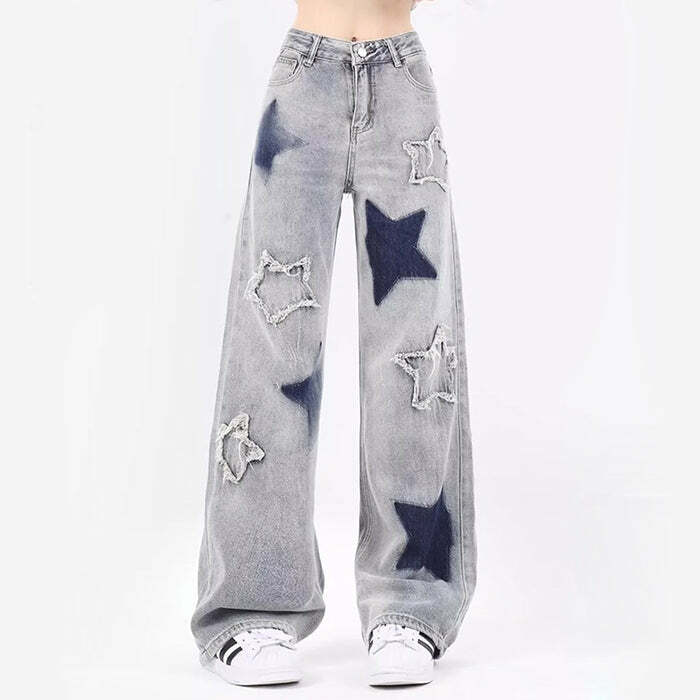 Light Blue Star Jeans - Y2K Fashion for Coquette & Grunge Aesthetic