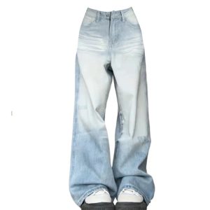 Light Wash Baggy Y2K Jeans for Grunge & Coquette Aesthetic Outfits