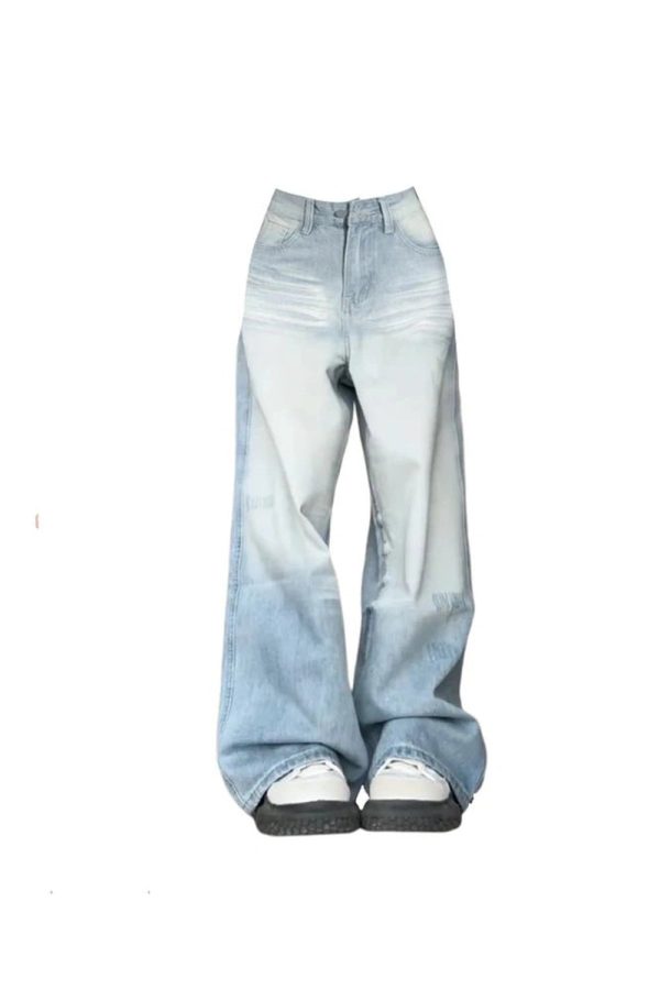 Light Wash Baggy Y2K Jeans for Grunge & Coquette Aesthetic Outfits