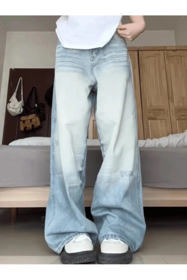 Light Wash Baggy Y2K Jeans for Grunge & Coquette Aesthetic Outfits