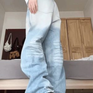 Light Wash Baggy Y2K Jeans for Grunge & Coquette Aesthetic Outfits