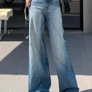 Light Wash Wide-Leg Denim: Y2K Fashion Essential for Grunge & Coquette Aesthetic