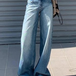 Light Wash Wide-Leg Denim: Y2K Fashion Essential for Grunge & Coquette Aesthetic