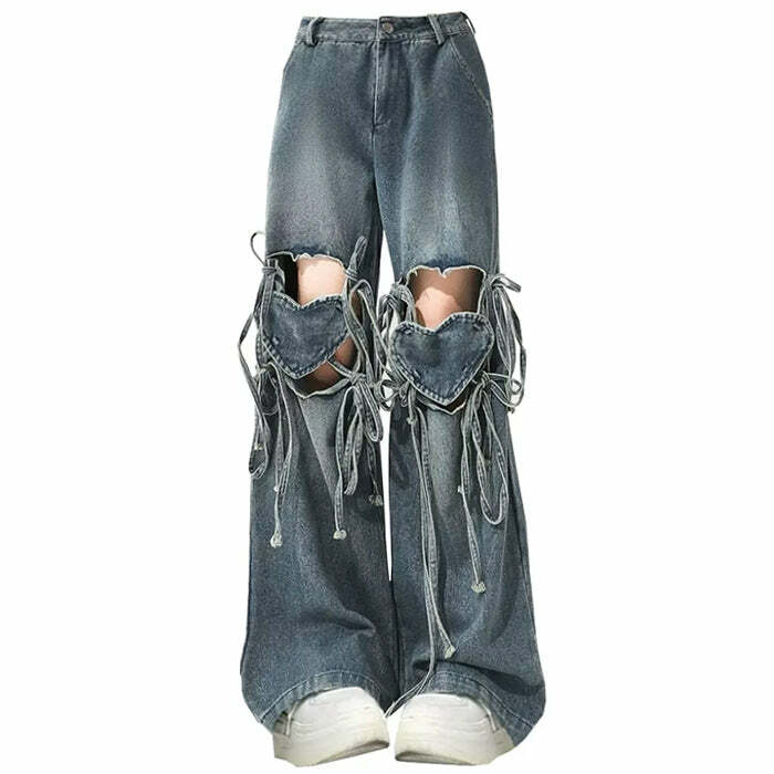 Love Knot Y2K Denim Pants - Cute Coquette & Grunge Aesthetic Style