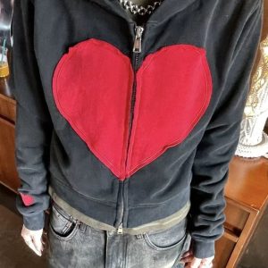 Lovecore Heart Zip-Up Hoodie - Y2K Aesthetic for Cute & Grunge Outfits