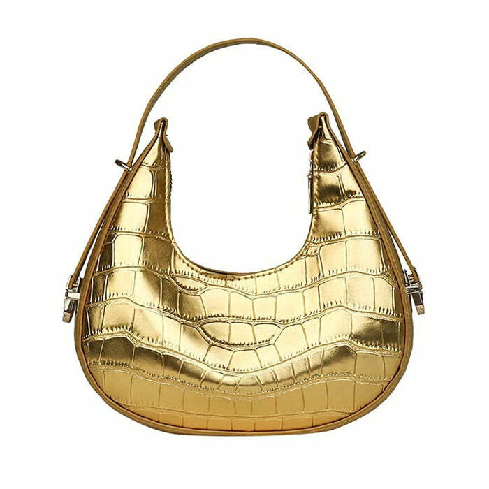 Metallic Y2K Aesthetic Hobo Bag for Trendy Coquette & Grunge Outfits