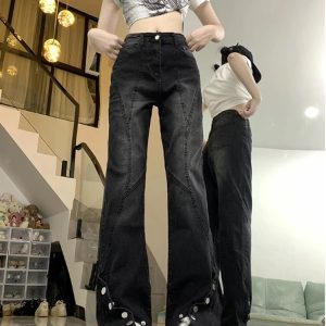 Midnight Flare Snap Jeans - Y2K Fashion for Grunge & Coquette Aesthetic